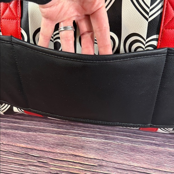 LUV BETSY by Betsey Johnson Black and White Heart Weekender Bag with Red Straps - Picture 8 of 16